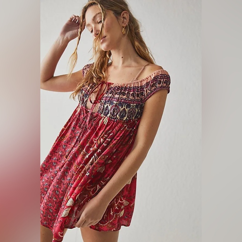 NWOT Free People Intimately Bali Mariposa Mini Slip Dress in Berry Small